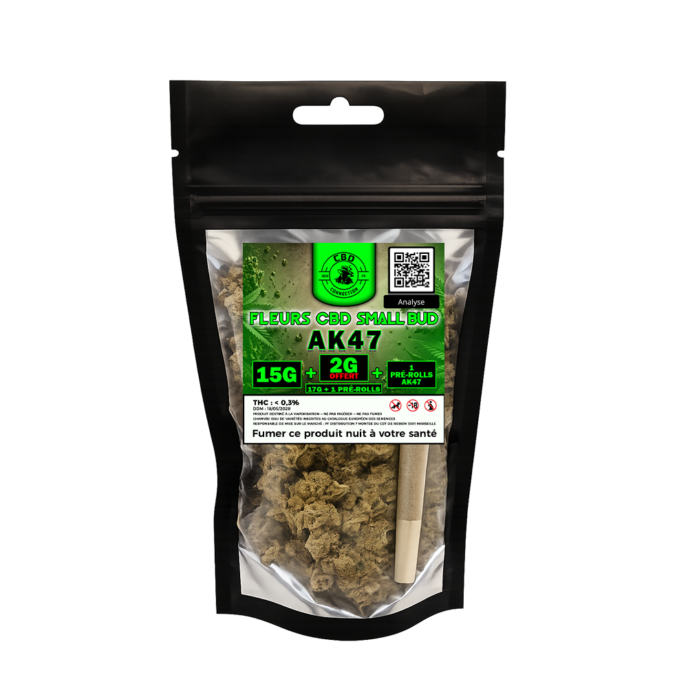 Pochon Fleurs CBD AK47 Small Bud 17g + 1 Prérolls