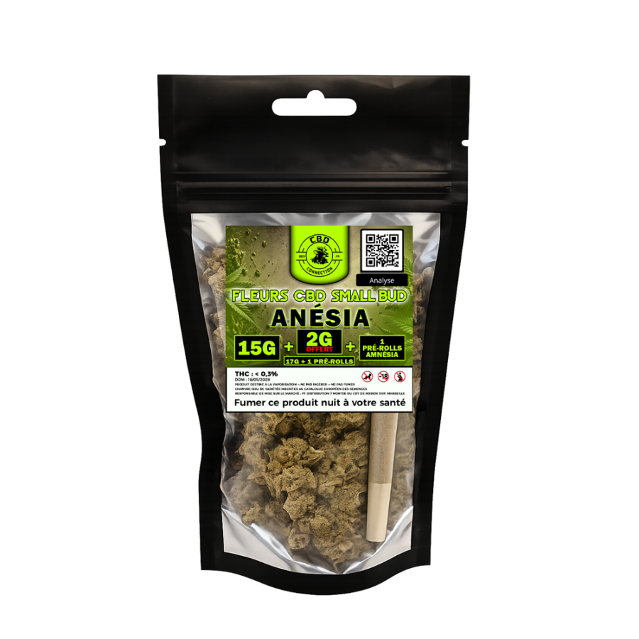 Pochon Fleurs CBD AMNESIA Small Bud 17g + 1 Prérolls