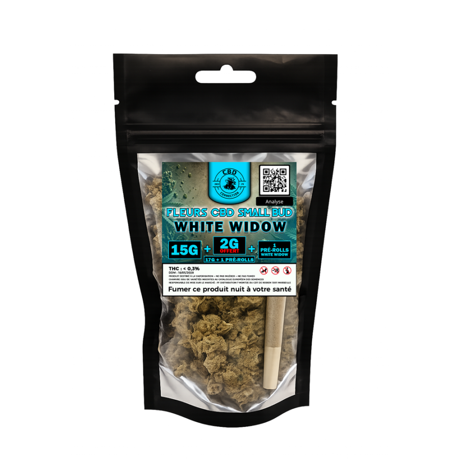 Pochon Fleurs CBD WHITE WIDOW Small Bud 17g + 1 Prérolls